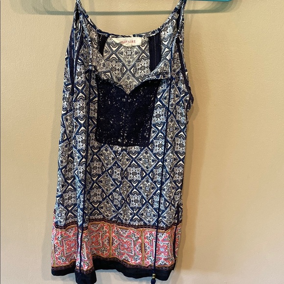 Solitaire Asymmetrical Blue and White Camisole - Picture 1 of 5